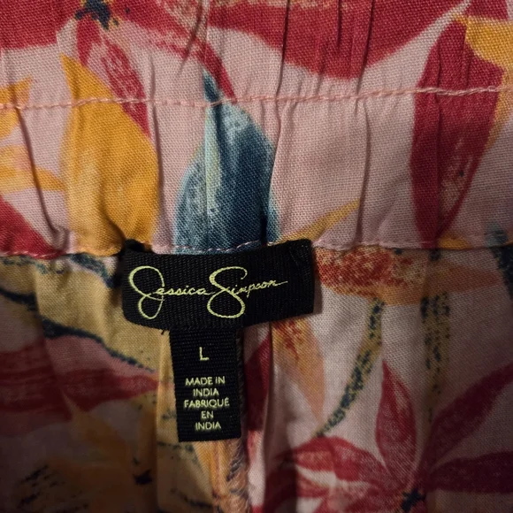 Jessica Simpson Pink Floral Wide Leg Cropped Pants Sz L ResortWear Lagenlook - Picture 7 of 10